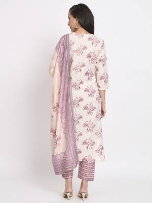 Beige colour printed cotton party wear kurta set 4