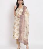 Cream colour printed cotton party wear kurta set