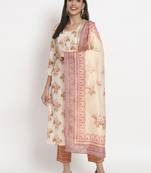 Cream colour printed cotton party wear kurta set
