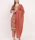 Orange colour printed cotton party wear kurta set