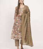 Brown colour printed cotton party wear kurta set