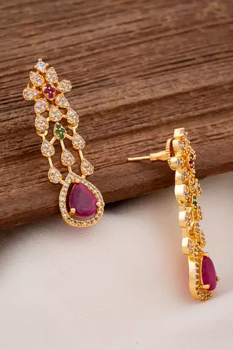 Golden ruby necklace and earrings set SHORT 