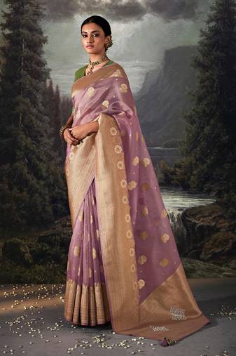Rose pink colour jacquard organza zari weaving saree with blouse
