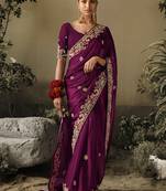 Dark purple colour tissue silk embroidered saree with blouse