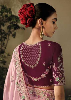 Baby pink colour tissue silk blend embroidered saree with blouse 4