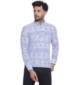 sanganeri printed short kurta for men (blue white)