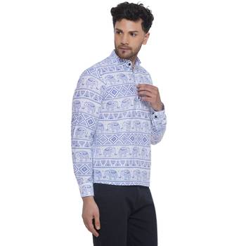 sanganeri printed short kurta for men (blue white) 2