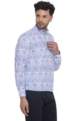 sanganeri printed short kurta for men (blue white)