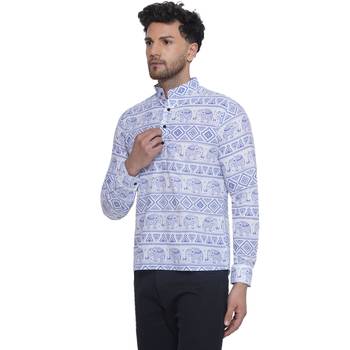 sanganeri printed short kurta for men (blue white) 3