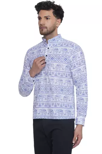 sanganeri printed short kurta for men (blue white)
