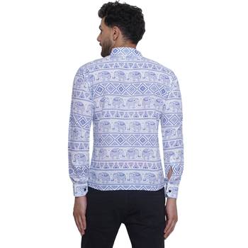 sanganeri printed short kurta for men (blue white) 4