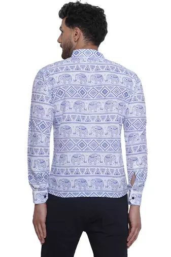 sanganeri printed short kurta for men (blue white)
