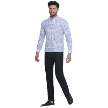 sanganeri printed short kurta for men (blue white) 5