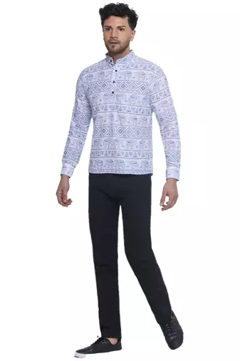 sanganeri printed short kurta for men (blue white)