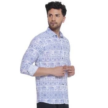 sanganeri printed shirt for men (blue white) 2