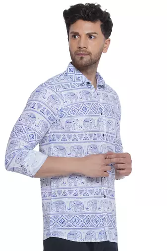 sanganeri printed shirt for men (blue white)