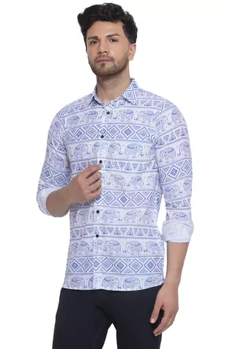 sanganeri printed shirt for men (blue white)