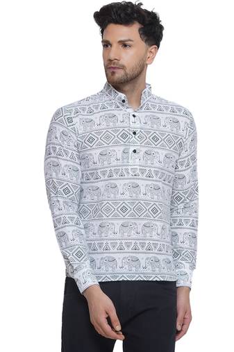 sanganeri printed short kurta for men (white, size: free)