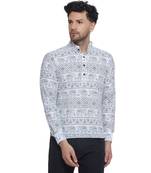 sanganeri printed short kurta for men (white, size: free)