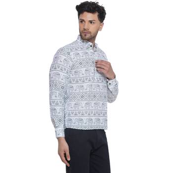 sanganeri printed short kurta for men (white, size: free) 2