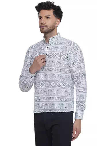 sanganeri printed short kurta for men (white, size: free)