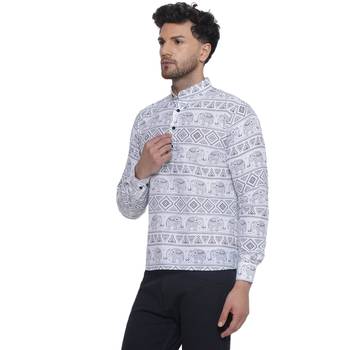 sanganeri printed short kurta for men (white, size: free) 3