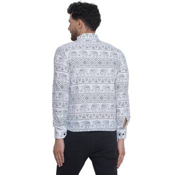 sanganeri printed short kurta for men (white, size: free) 4