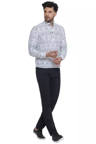 sanganeri printed short kurta for men (white, size: free)