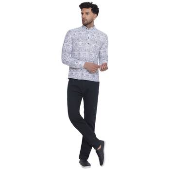 sanganeri printed short kurta for men (white, size: free) 5