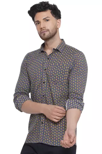 sanganeri printed shirt for men (grey)