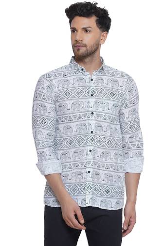 Veera paridhaan sanganeri printed shirt for men (white, size: free)