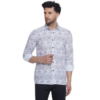 sanganeri printed shirt for men (white, size: free) 1