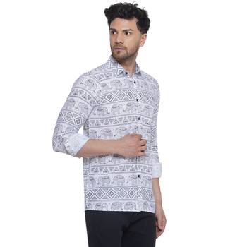 sanganeri printed shirt for men (white, size: free) 2