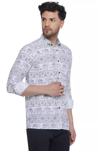 sanganeri printed shirt for men (white, size: free)
