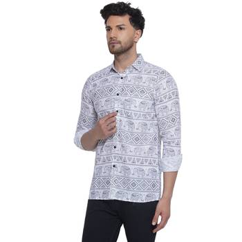 sanganeri printed shirt for men (white, size: free) 3