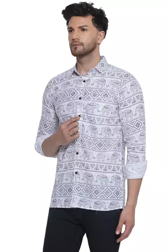 sanganeri printed shirt for men (white, size: free)
