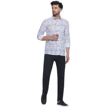 sanganeri printed shirt for men (white, size: free) 5