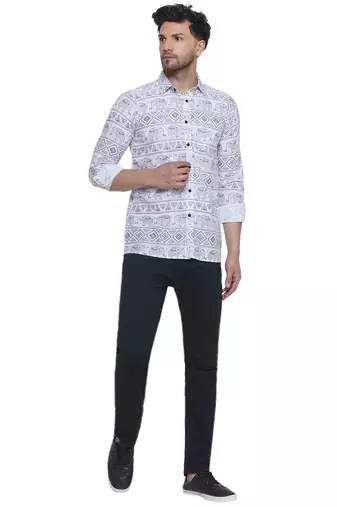 sanganeri printed shirt for men (white, size: free)