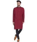 solid cotton long kurta for men (maroon)