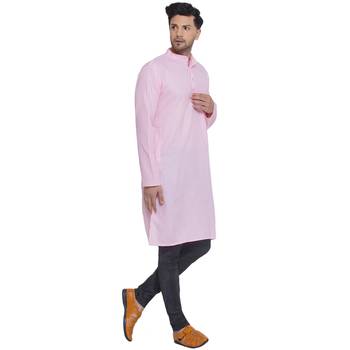 solid cotton long kurta for men (pink) 3