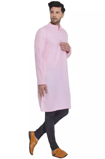 solid cotton long kurta for men (pink)
