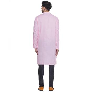 solid cotton long kurta for men (pink) 4