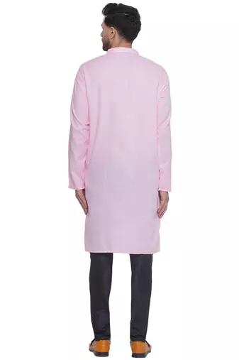 solid cotton long kurta for men (pink)