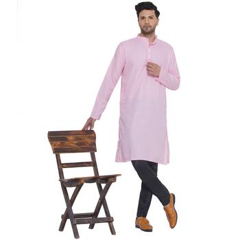 solid cotton long kurta for men (pink) 5