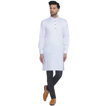 solid cotton long kurta for men (white) 1
