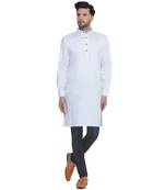 solid cotton long kurta for men (white)