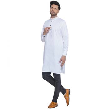 solid cotton long kurta for men (white) 2