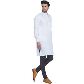 solid cotton long kurta for men (white) 3