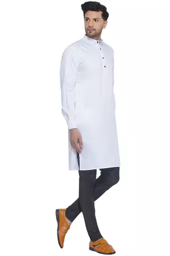 solid cotton long kurta for men (white)