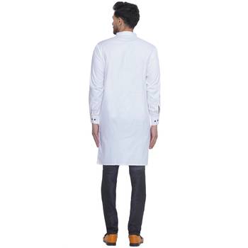solid cotton long kurta for men (white) 4